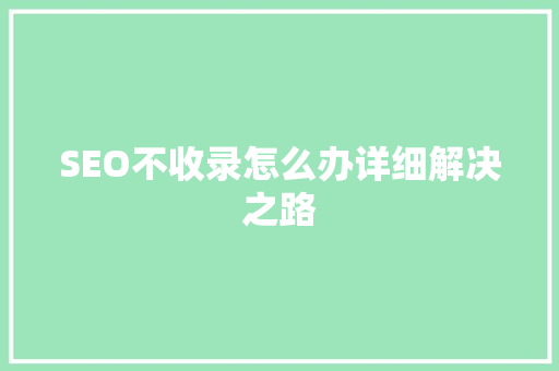 SEO不收录怎么办详细解决之路