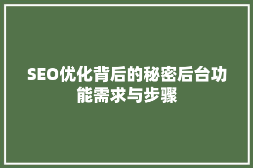 SEO优化背后的秘密后台功能需求与步骤