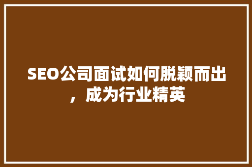 SEO公司面试如何脱颖而出，成为行业精英