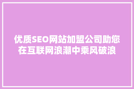 优质SEO网站加盟公司助您在互联网浪潮中乘风破浪