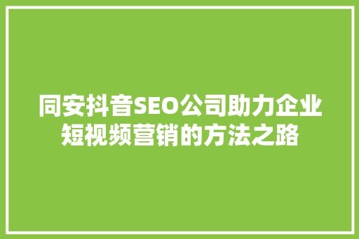 同安抖音SEO公司助力企业短视频营销的方法之路