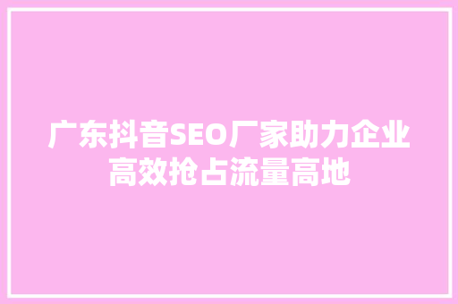 广东抖音SEO厂家助力企业高效抢占流量高地
