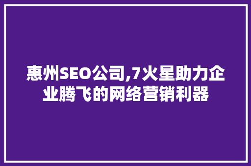 惠州SEO公司,7火星助力企业腾飞的网络营销利器