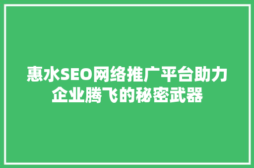 惠水SEO网络推广平台助力企业腾飞的秘密武器
