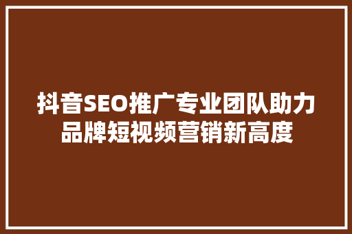 抖音SEO推广专业团队助力品牌短视频营销新高度