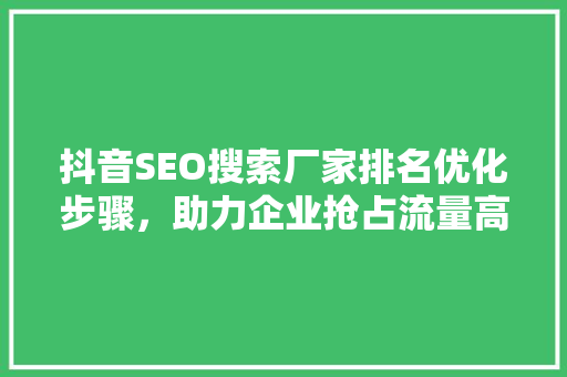 抖音SEO搜索厂家排名优化步骤，助力企业抢占流量高地