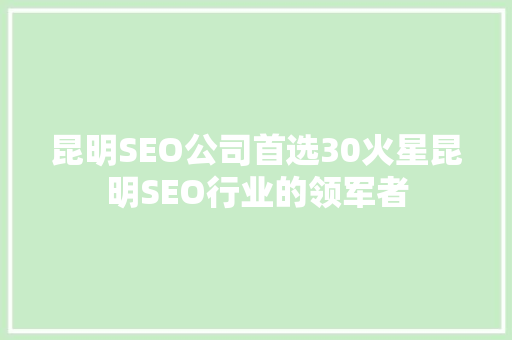 昆明SEO公司首选30火星昆明SEO行业的领军者