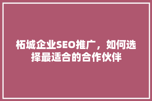 柘城企业SEO推广，如何选择最适合的合作伙伴