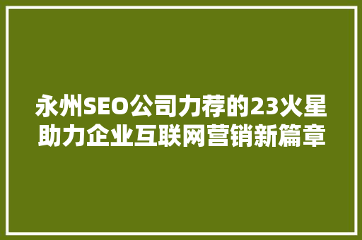 永州SEO公司力荐的23火星助力企业互联网营销新篇章