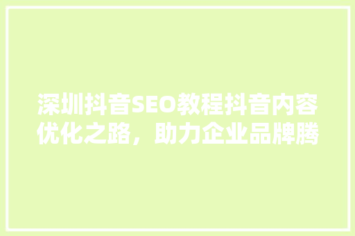 深圳抖音SEO教程抖音内容优化之路，助力企业品牌腾飞