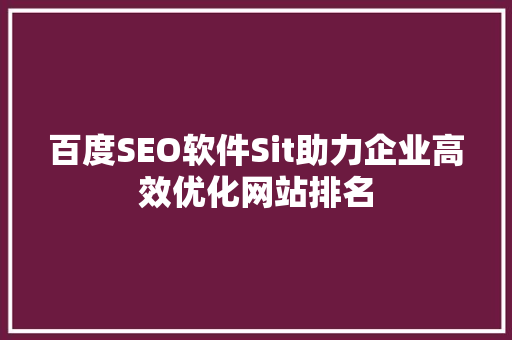 百度SEO软件Sit助力企业高效优化网站排名