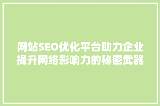 网站SEO优化平台助力企业提升网络影响力的秘密武器
