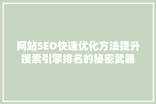 网站SEO快速优化方法提升搜索引擎排名的秘密武器