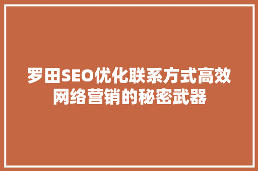 罗田SEO优化联系方式高效网络营销的秘密武器