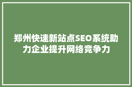 郑州快速新站点SEO系统助力企业提升网络竞争力