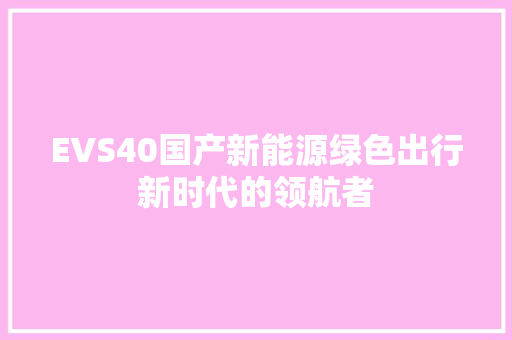 EVS40国产新能源绿色出行新时代的领航者