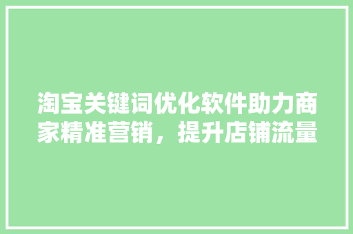 淘宝关键词优化软件助力商家精准营销，提升店铺流量与转化率