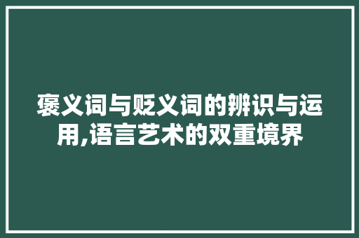 褒义词与贬义词的辨识与运用,语言艺术的双重境界