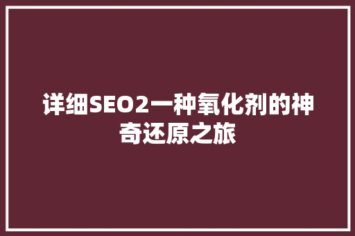 详细SEO2一种氧化剂的神奇还原之旅