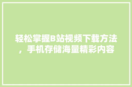 轻松掌握B站******方法，手机存储海量精彩内容