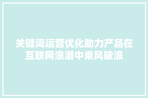 关键词运营优化助力产品在互联网浪潮中乘风破浪