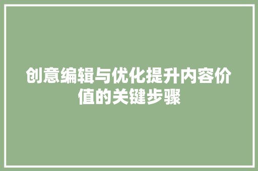 创意编辑与优化提升内容价值的关键步骤