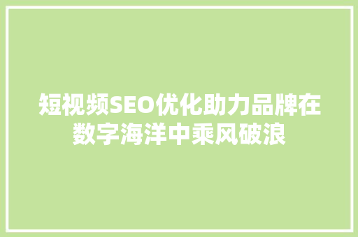 短视频SEO优化助力品牌在数字海洋中乘风破浪