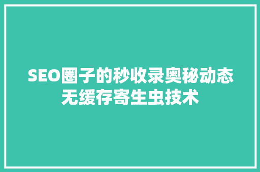 SEO圈子的秒收录奥秘动态无缓存寄生虫技术