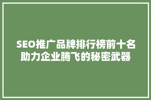 SEO推广品牌排行榜前十名助力企业腾飞的秘密武器