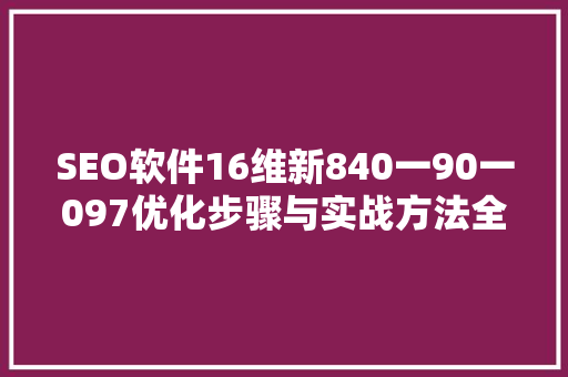 SEO软件16维新840一90一097优化步骤与实战方法全