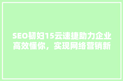 SEO韧妇15云速捷助力企业高效懂你，实现网络营销新突破