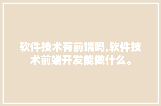 软件技术有前端吗,软件技术前端开发能做什么。 软件技术