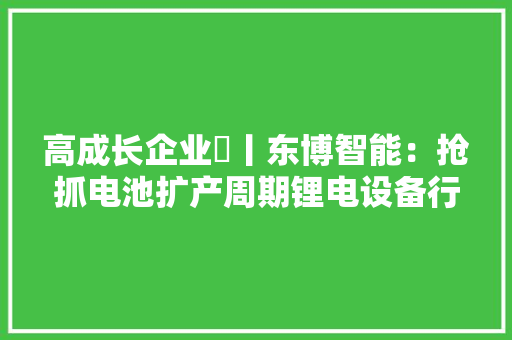 高成长企业㊱丨东博智能：抢抓电池扩产周期锂电设备行业“黑马”跑出 智能科技