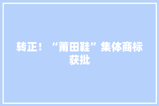 转正！“莆田鞋”集体商标获批 人工智能
