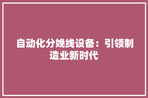 自动化分娩线设备：引领制造业新时代 智能科技