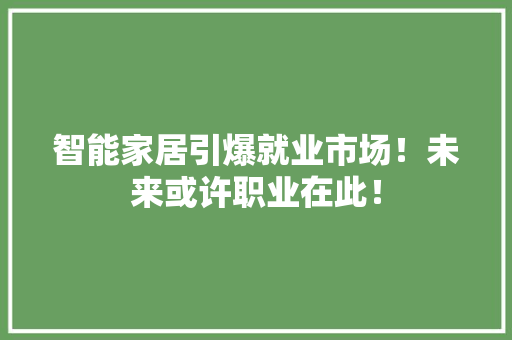 智能家居引爆就业市场！未来或许职业在此！ 智能科技