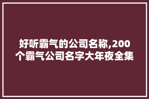 好听霸气的公司名称,200个霸气公司名字大年夜全集 AI场景