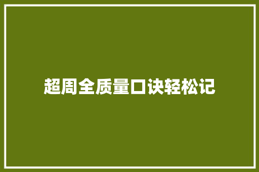 超周全质量口诀轻松记 AI场景