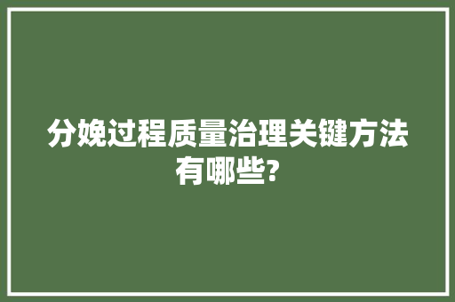 分娩过程质量治理关键方法有哪些? 人工智能