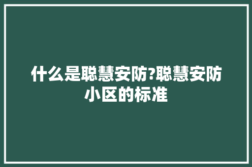 什么是聪慧安防?聪慧安防小区的标准 软件技术