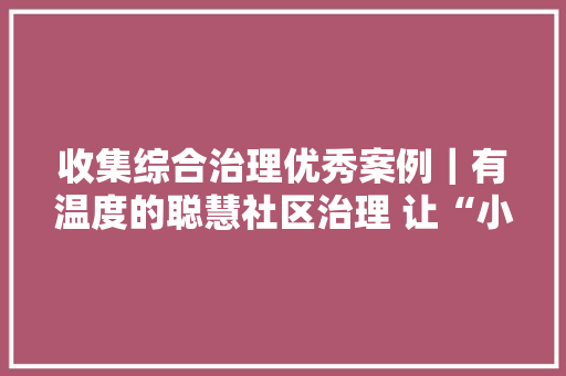 收集综合治理优秀案例｜有温度的聪慧社区治理 让“小武生活”有滋有味 软件技术