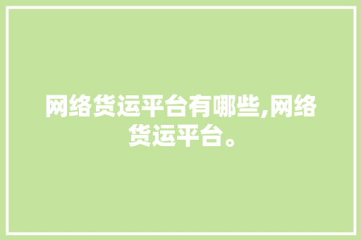 网络货运平台有哪些,网络货运平台。 智能科技