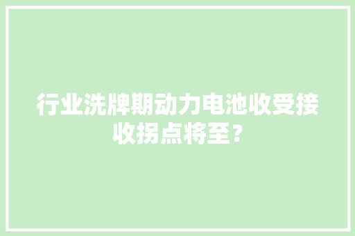 行业洗牌期动力电池收受接收拐点将至？ 软件技术