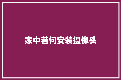 家中若何安装摄像头 软件技术