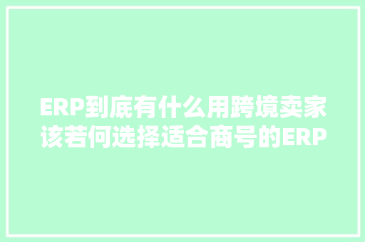 ERP到底有什么用跨境卖家该若何选择适合商号的ERP？ 智能科技