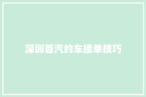 深圳首汽约车接单技巧 人工智能