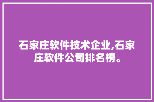 石家庄软件技术企业,石家庄软件公司排名榜。 软件技术