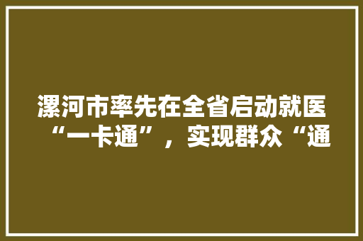 漯河市率先在全省启动就医“一卡通”，实现群众“通卡就医”, 你怎么看 人工智能
