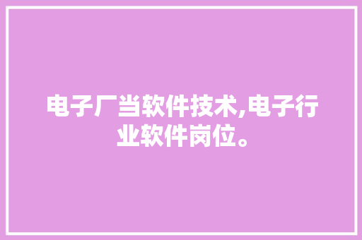 电子厂当软件技术,电子行业软件岗位。 软件技术