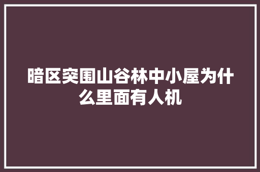 暗区突围山谷林中小屋为什么里面有人机 人工智能